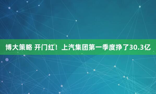 博大策略 开门红！上汽集团第一季度挣了30.3亿